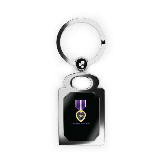 Purple Heart Combat Wounded Rectangle  Keyring