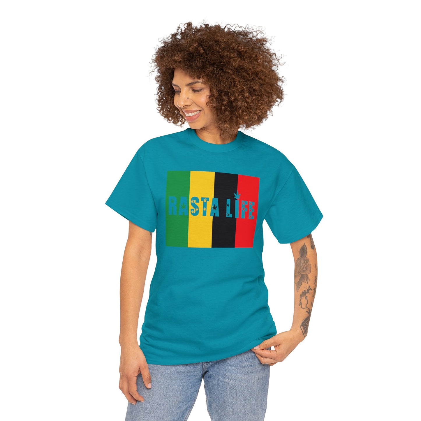 Rasta Life with Weed Print Unisex Heavy Cotton Tee