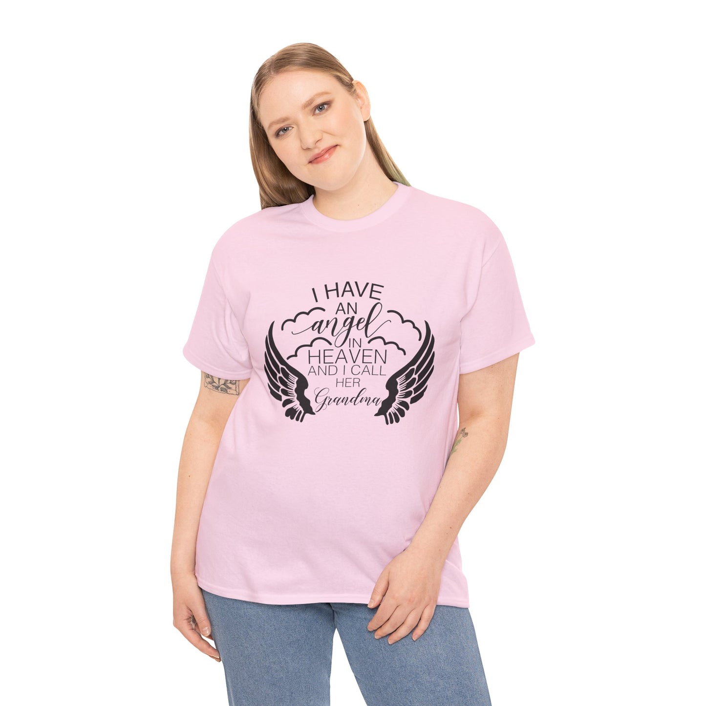 I Have An Angel In Heaven And I Call Her Grandma- Two Side Print Adult Unisex Heavy Cotton Tee