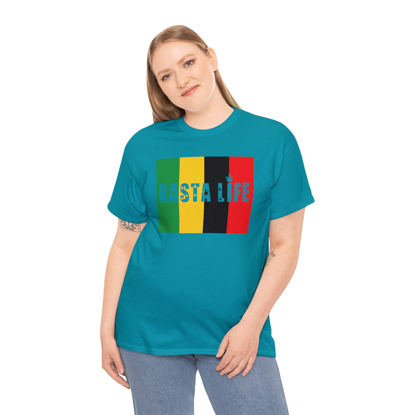 Rasta Life with Weed Print Unisex Heavy Cotton Tee