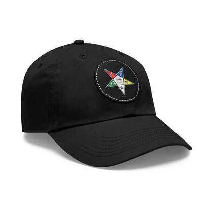 Mason/ Masonic Hat with Leather Patch Printed W/Star And Compass (Round Patch)
