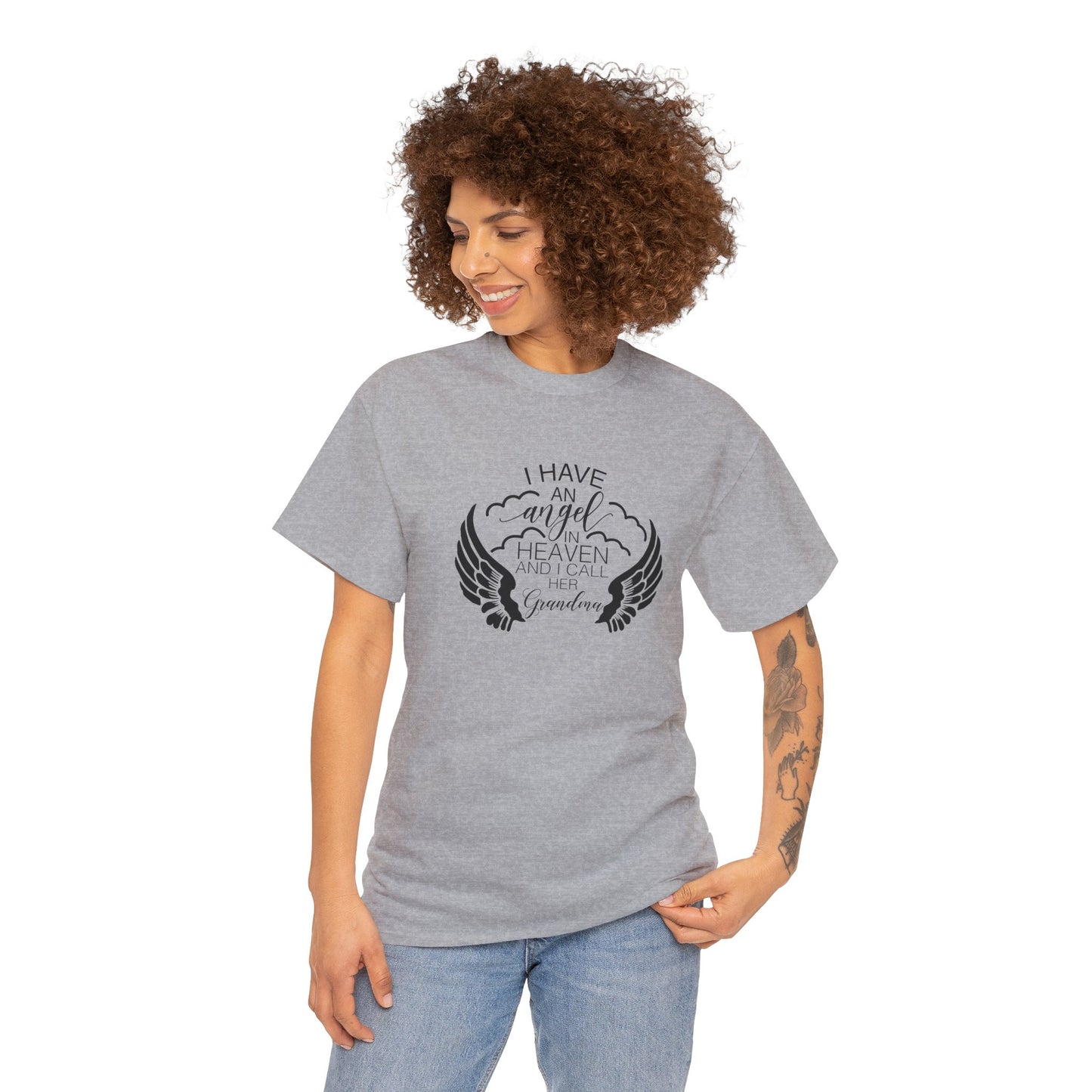 I Have An Angel In Heaven And I Call Her Grandma- Two Side Print Adult Unisex Heavy Cotton Tee