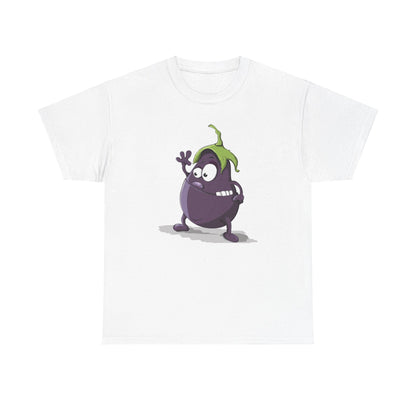 Waving Eggplant Funny Tee, Unisex Cotton Tshirt Gift, Vegetable Lover Shirt, Humorous Graphic Tee, Foodie Apparel