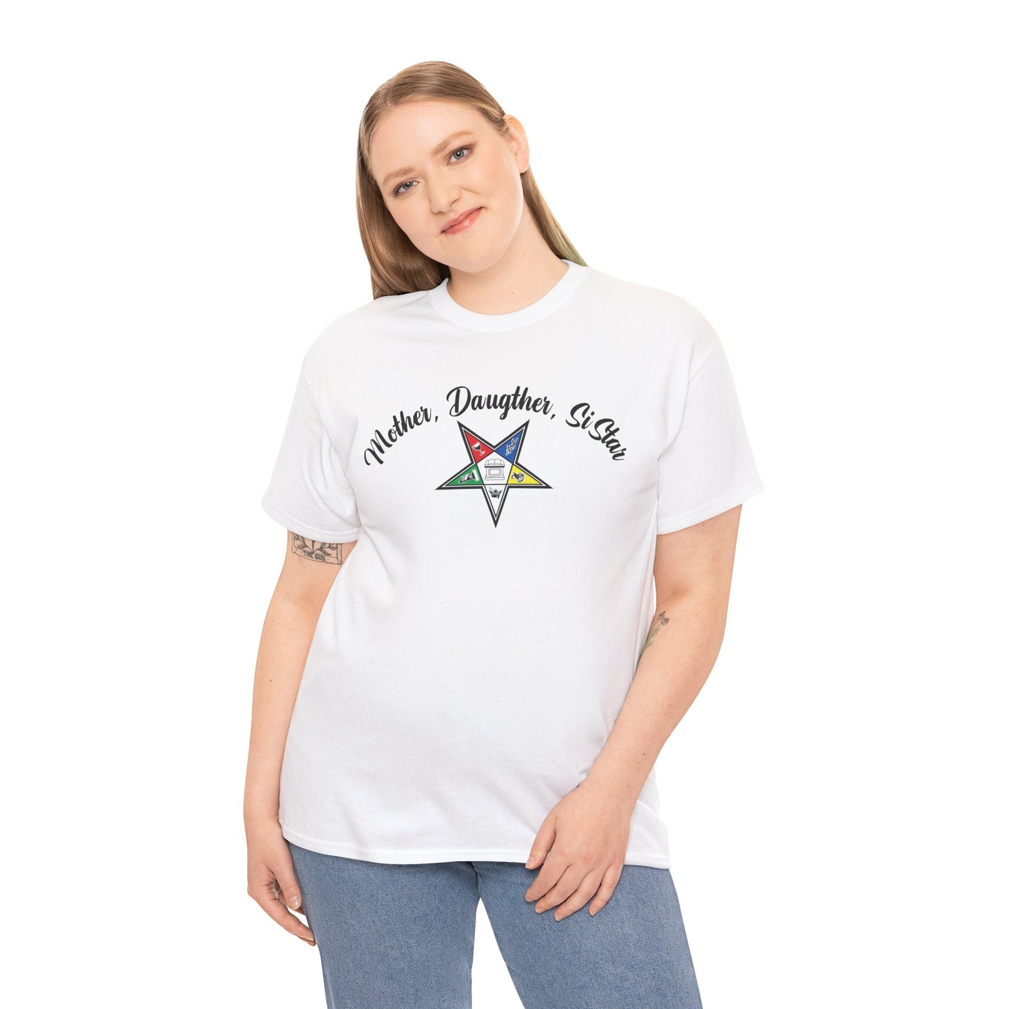 Mother, Daughter, SiStar- Order Of The Eastern Stars / OES Unisex Front And Back Print Heavy Cotton Tee