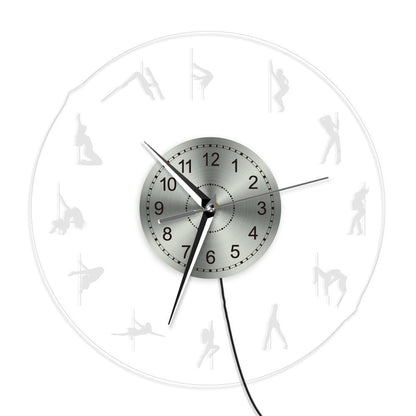 Pole Dance Girl Transparent Acrylic Wall Clock With Colorful Lights