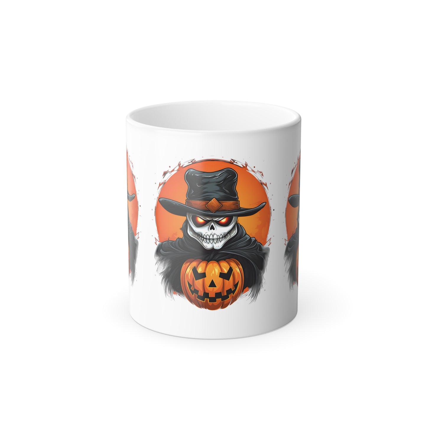 Halloween Skull with Cowboy Hat 3 Point Printed Color Morphing/ Changing Mug, 11oz