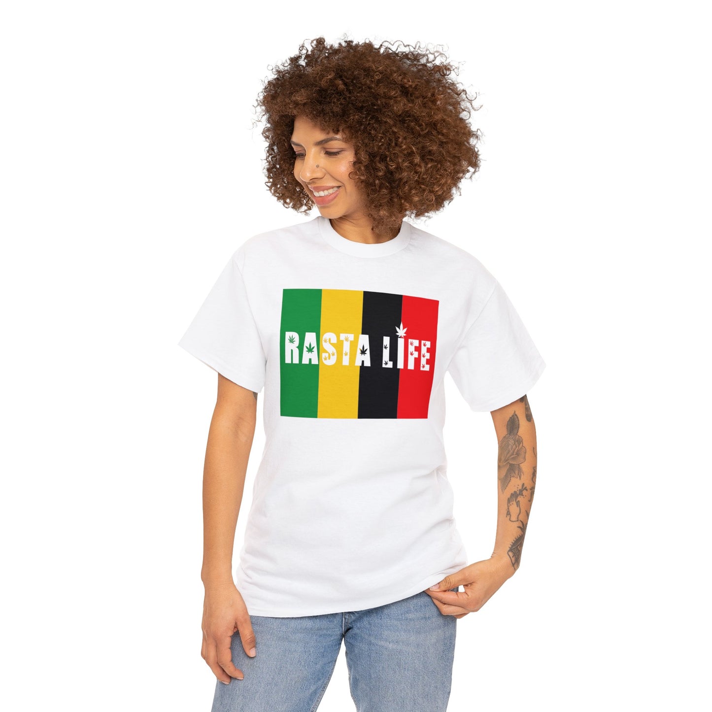 Rasta Life with Weed Print Unisex Heavy Cotton Tee