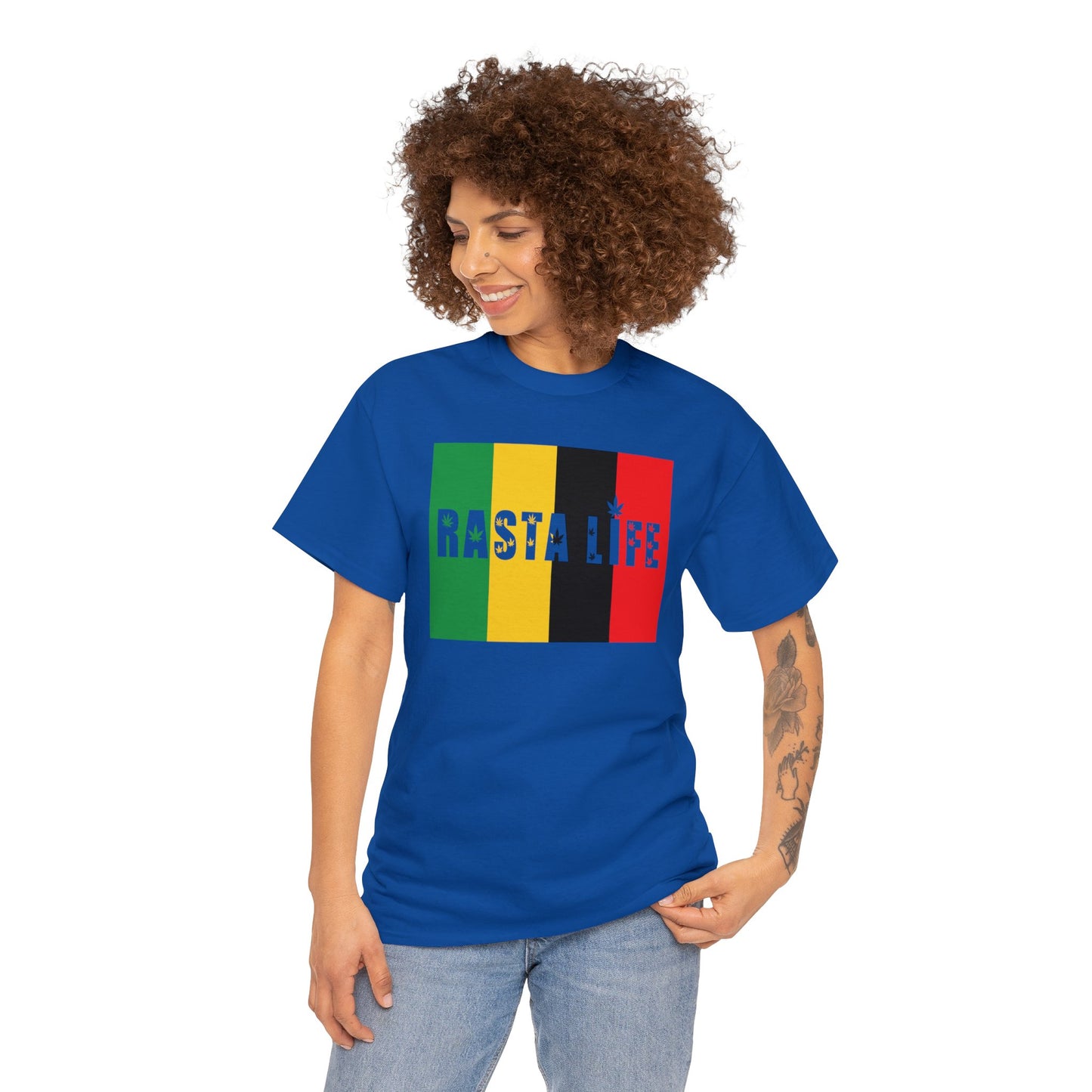 Rasta Life with Weed Print Unisex Heavy Cotton Tee