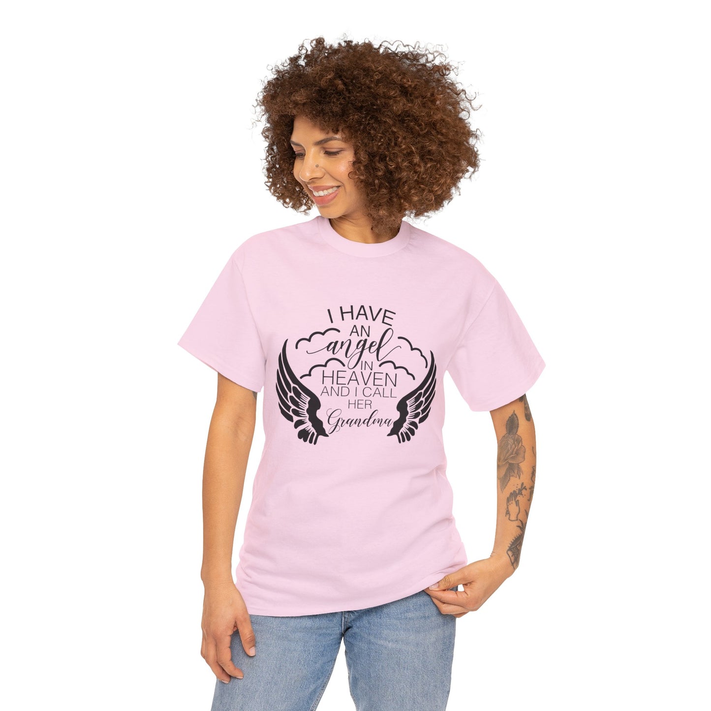 I Have An Angel In Heaven And I Call Her Grandma- Two Side Print Adult Unisex Heavy Cotton Tee