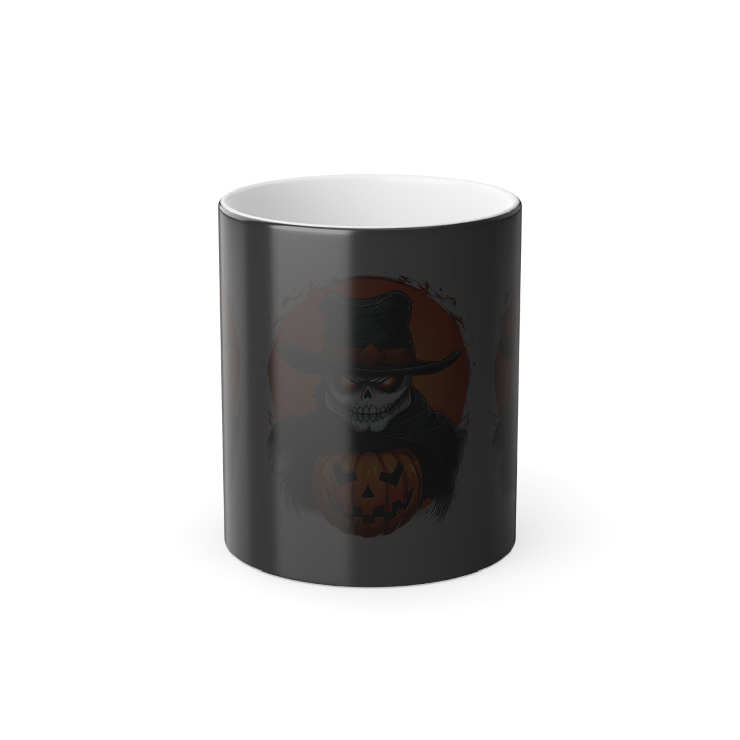 Halloween Skull with Cowboy Hat 3 Point Printed Color Morphing/ Changing Mug, 11oz