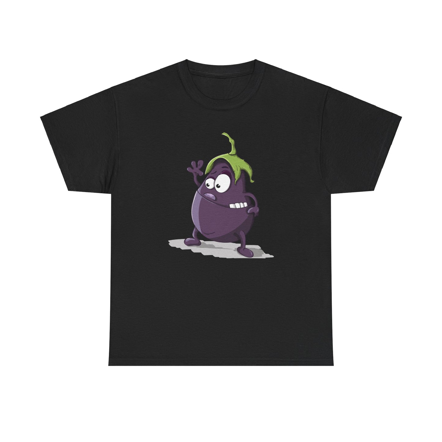 Waving Eggplant Funny Tee, Unisex Cotton Tshirt Gift, Vegetable Lover Shirt, Humorous Graphic Tee, Foodie Apparel