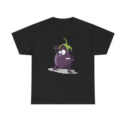 Waving Eggplant Funny Tee, Unisex Cotton Tshirt Gift, Vegetable Lover Shirt, Humorous Graphic Tee, Foodie Apparel