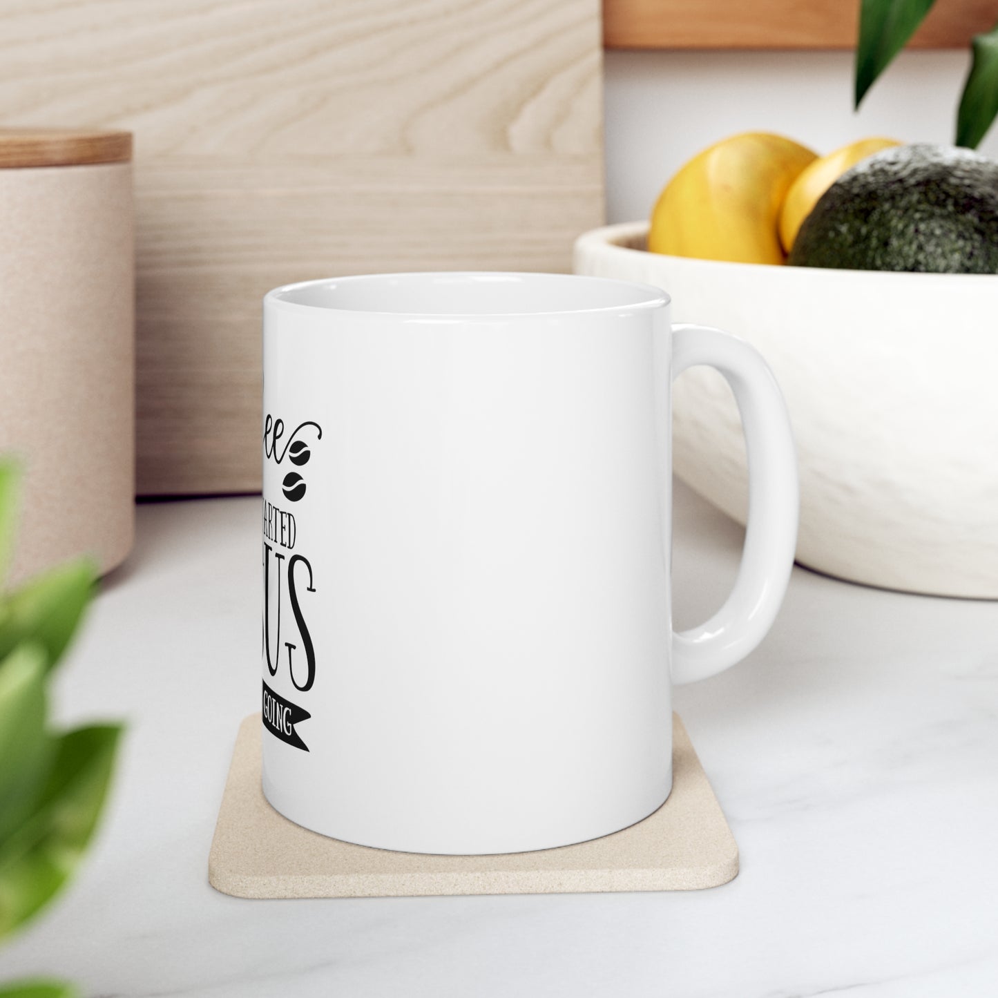 Coffee Gets Me Started, Jesus Gets Me Going Taza de cerámica 11 oz