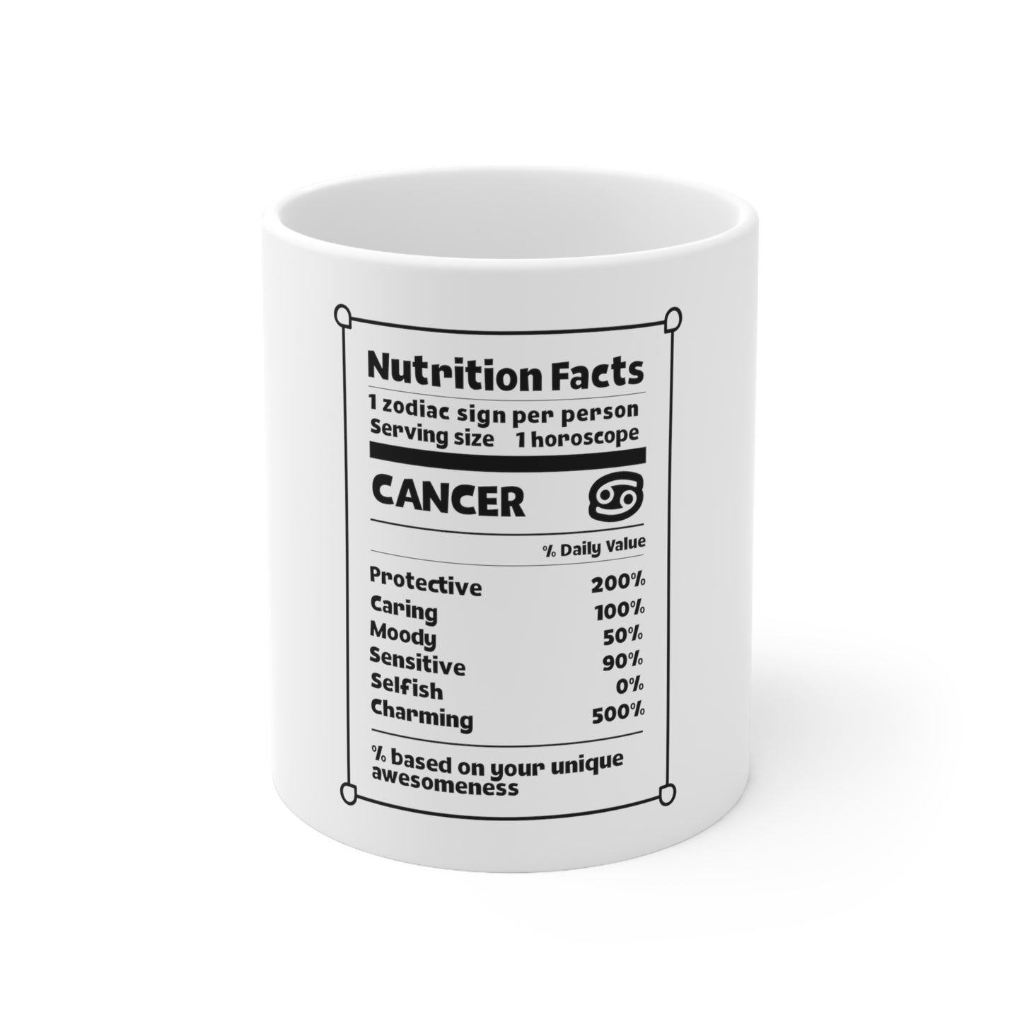 Datos nutricionales del zodiaco del cáncer - Taza de cerámica 11 oz