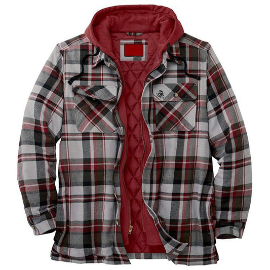 Thick Cotton Padded Plaid Long Sleeve Loose Hooded Jacket