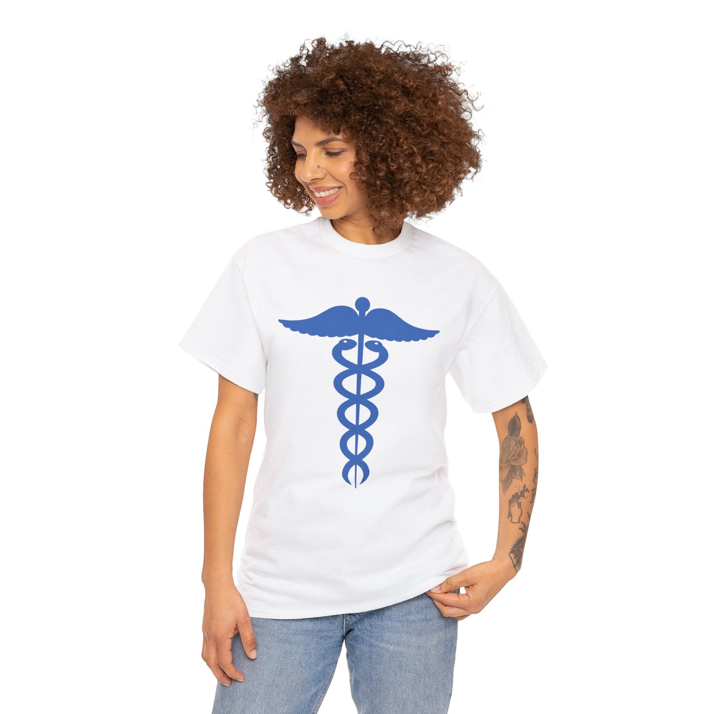 Nurse / Medical Caduceus Emblem - Adult Man or Woman Unisex Heavy Cotton Tee