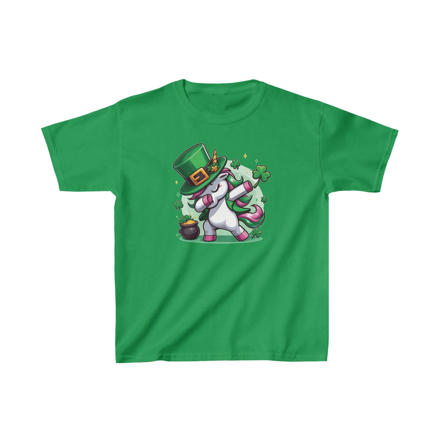 St. Patrick's Shamrock Unicorn Dabbing   Kids Heavy Cotton™ Tee