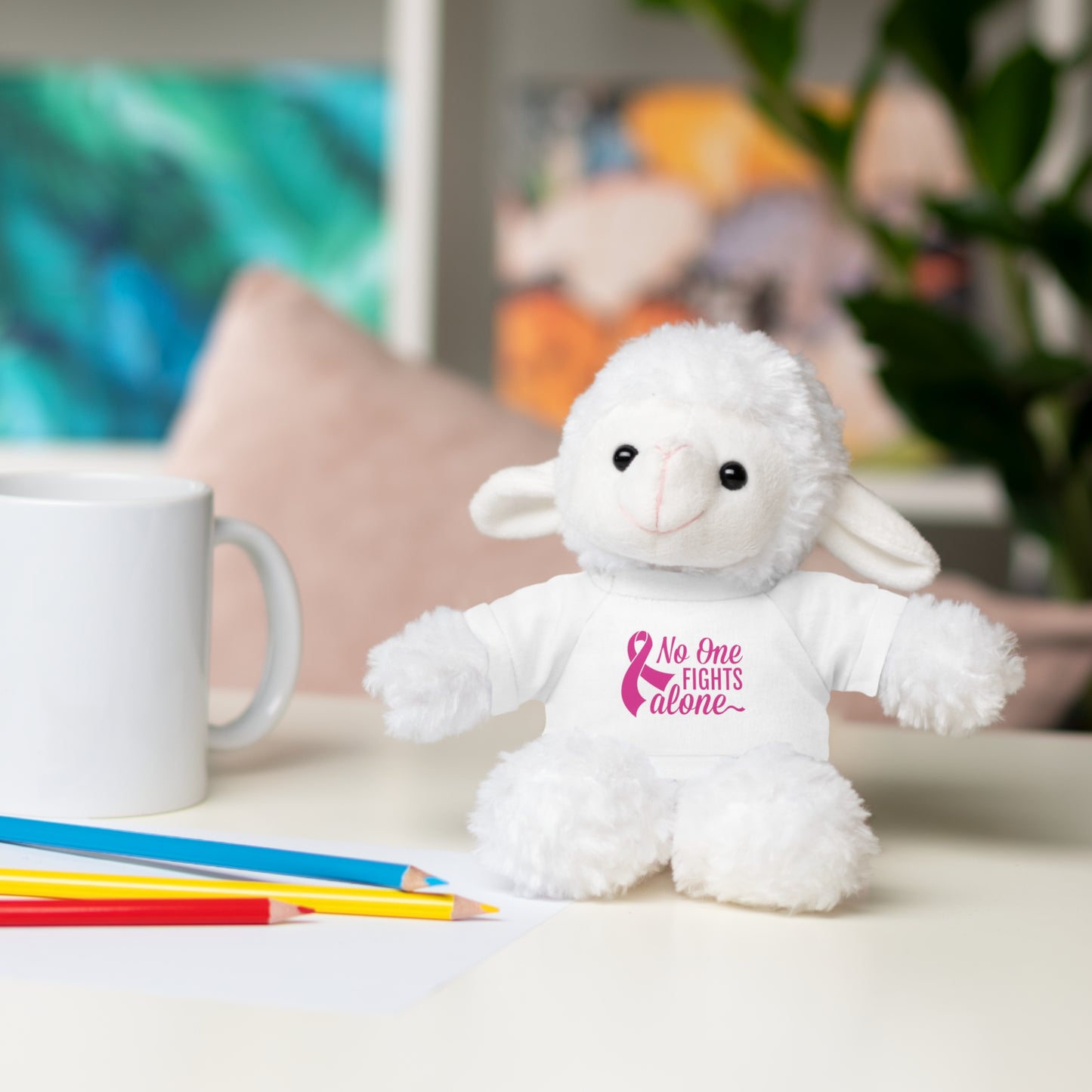 No One Fights Alone' Cancer massage Stuffed Animals with Tee