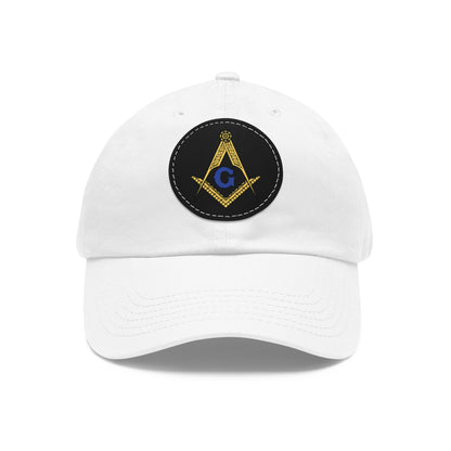 Mason/ Masonic Hat with Leather Patch Printed W/Star And Compass (Round Patch)
