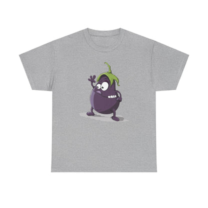 Waving Eggplant Funny Tee, Unisex Cotton Tshirt Gift, Vegetable Lover Shirt, Humorous Graphic Tee, Foodie Apparel