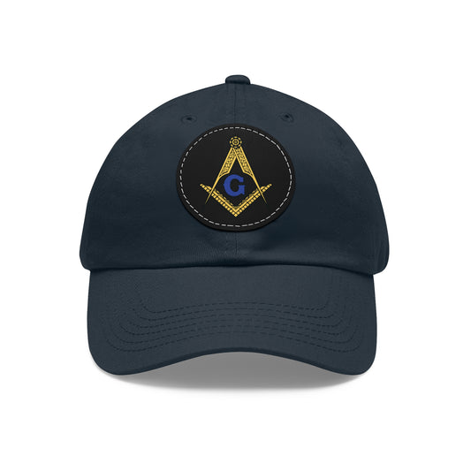 Mason/ Masonic Hat with Leather Patch Printed W/Star And Compass (Round Patch)