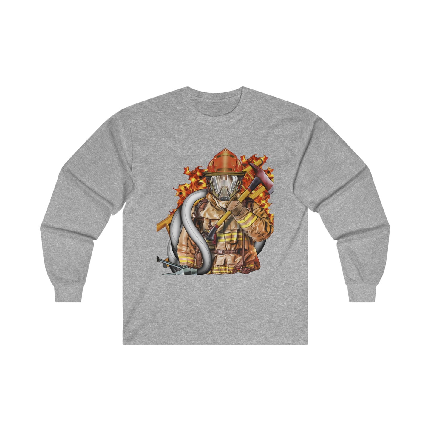 Fire Fighter Walking Out Of Flames-Adult Man or Woman Long Sleeve Sweatshirt