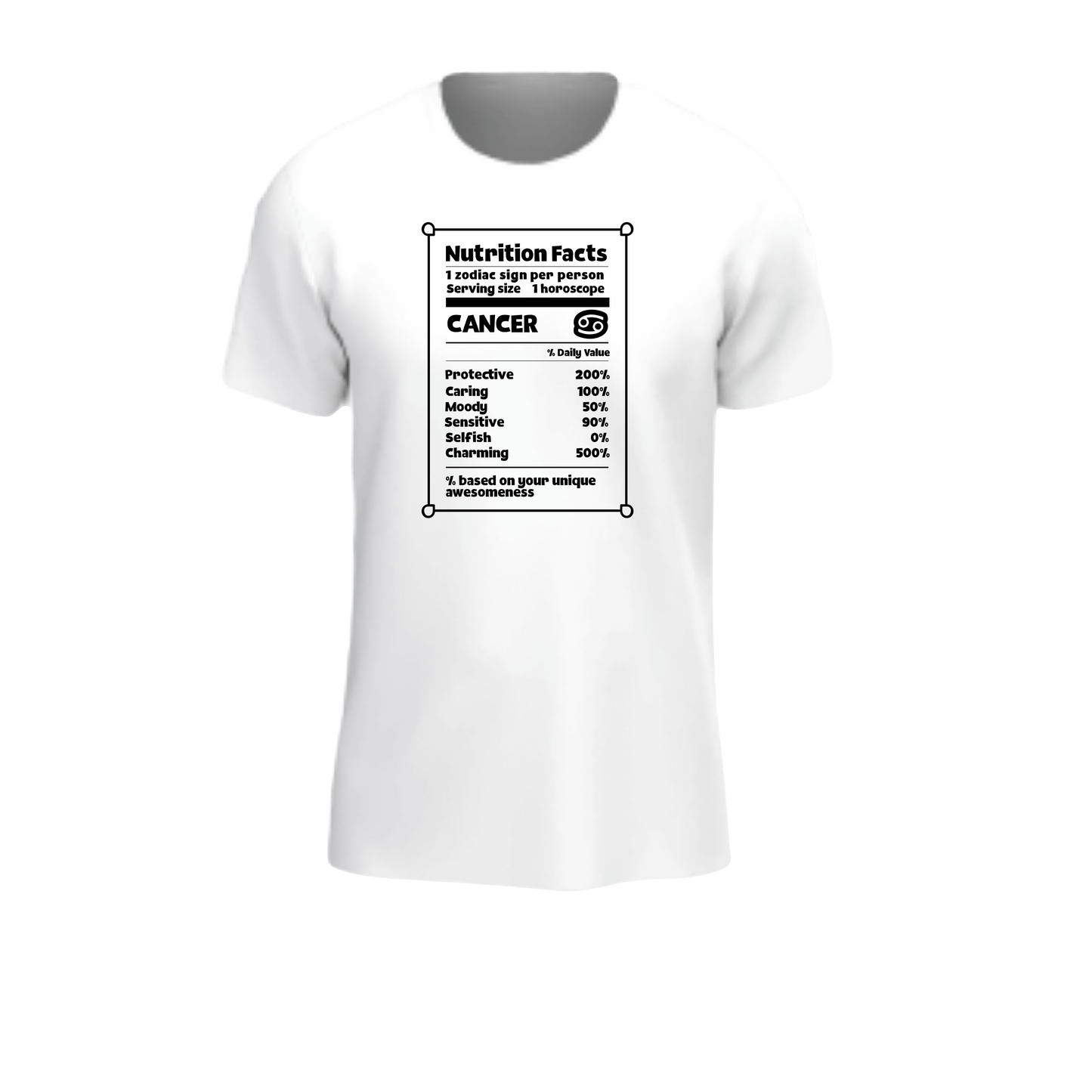 Cancer Zodiac Nutrition Facts -Man Or Woman Adult Short Sleeve T-shirt