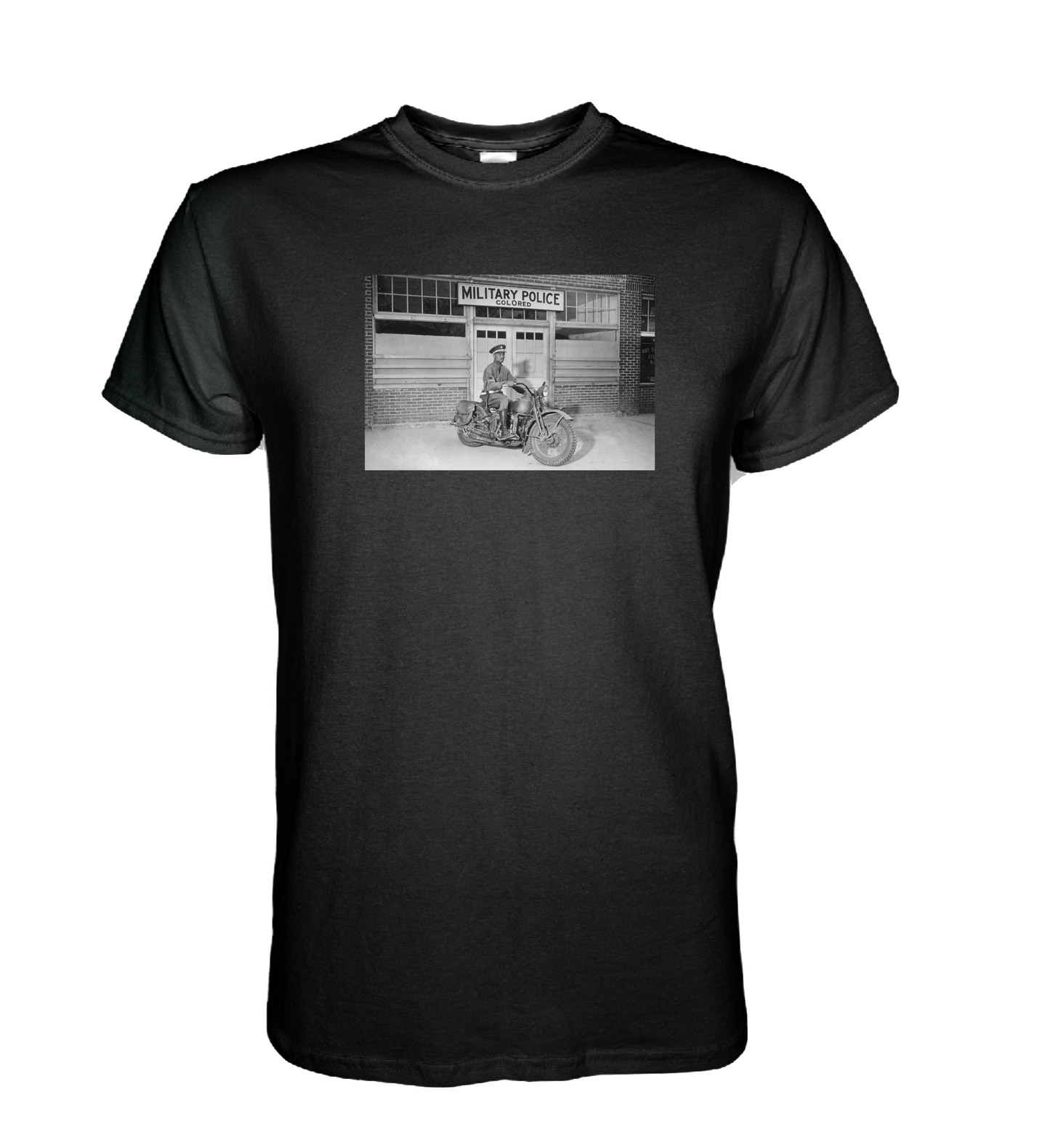 American Segregation Durning WW2, Black Military Policeman on Motorcycle, Adult T-shirt