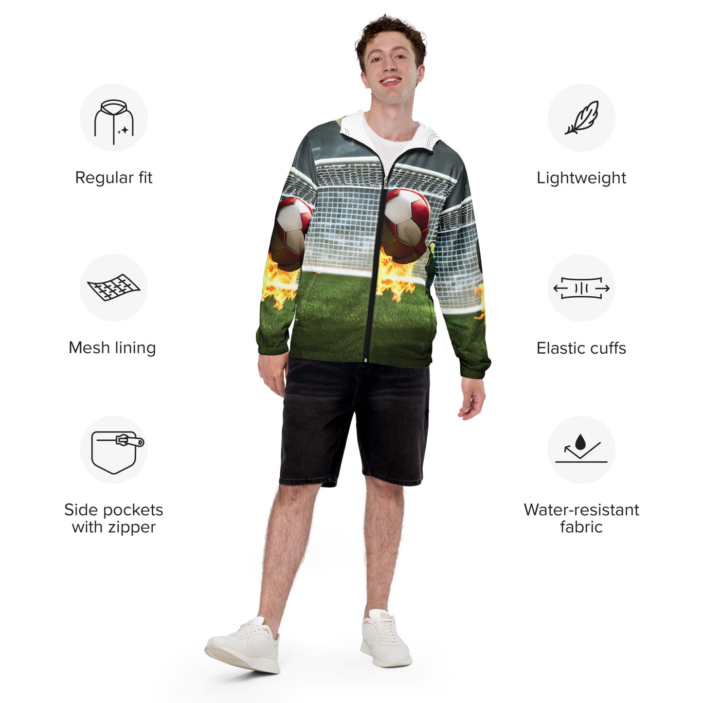 Blazing Soccer Ball- All Over Print Adult Man or Woman Windbreaker