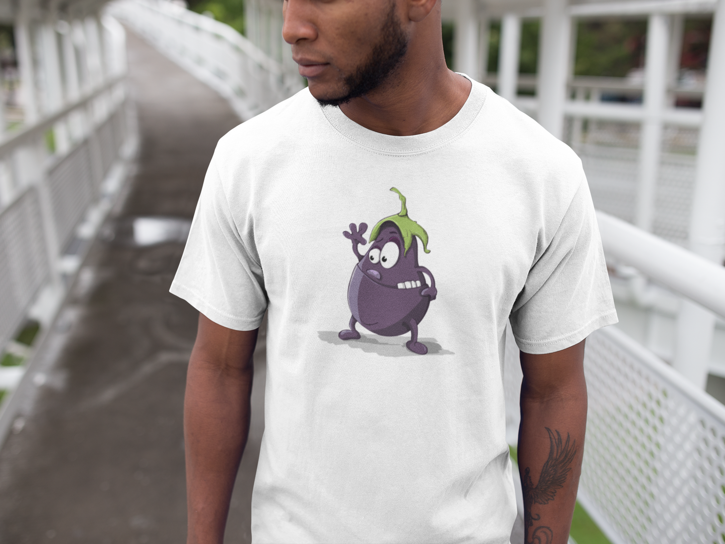 Waving Eggplant Funny Tee, Unisex Cotton Tshirt Gift, Vegetable Lover Shirt, Humorous Graphic Tee, Foodie Apparel