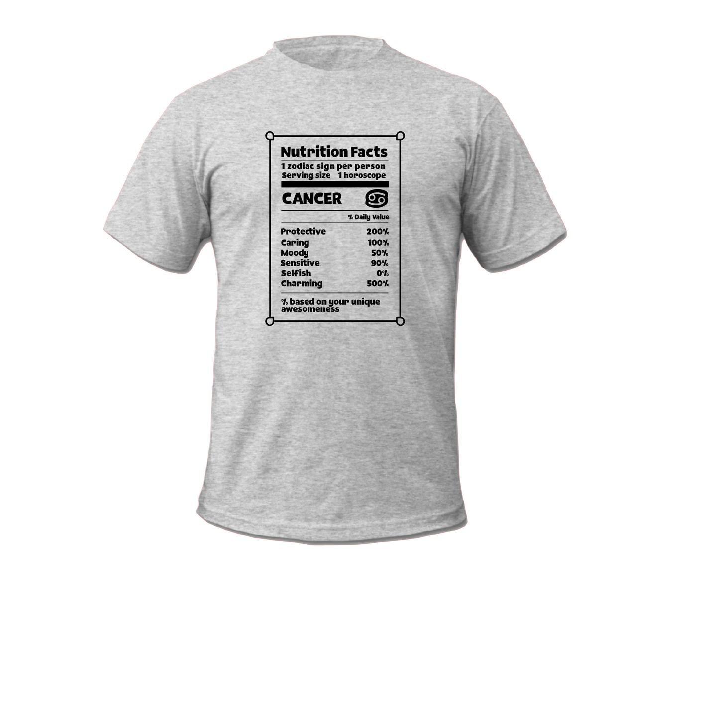 Cancer Zodiac Nutrition Facts -Man Or Woman Adult Short Sleeve T-shirt