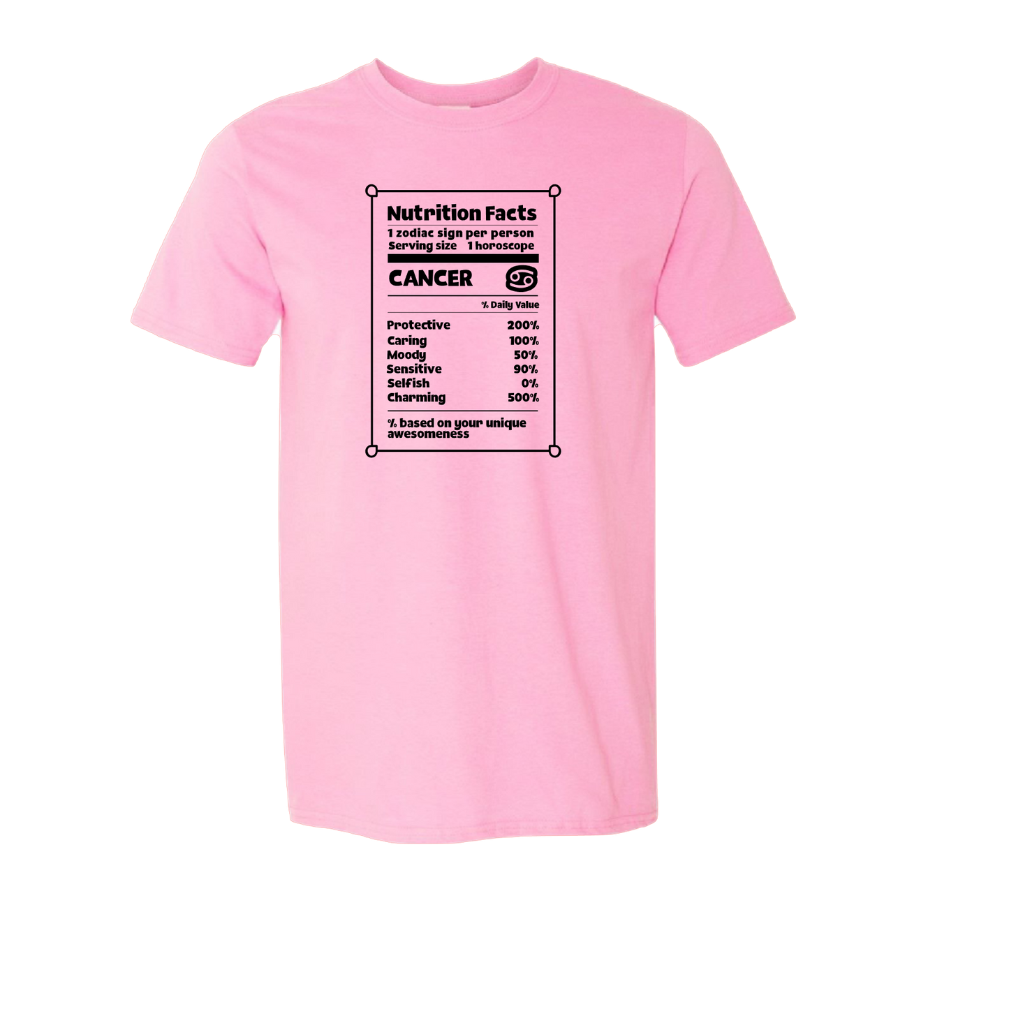 Cancer Zodiac Nutrition Facts -Man Or Woman Adult Short Sleeve T-shirt