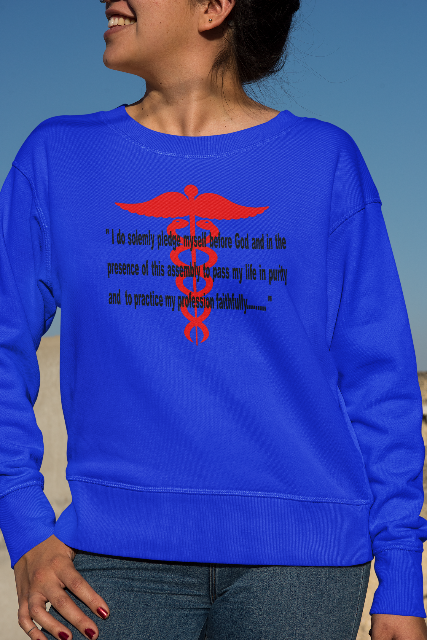 Medical Caduceus Symbol w/ Creed - Adult Man or Woman Heavy Blend Long Sleeve Sweatshirt