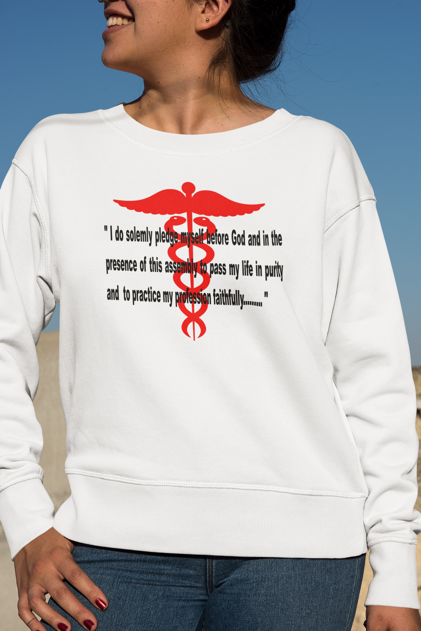 Medical Caduceus Symbol w/ Creed - Adult Man or Woman Heavy Blend Long Sleeve Sweatshirt