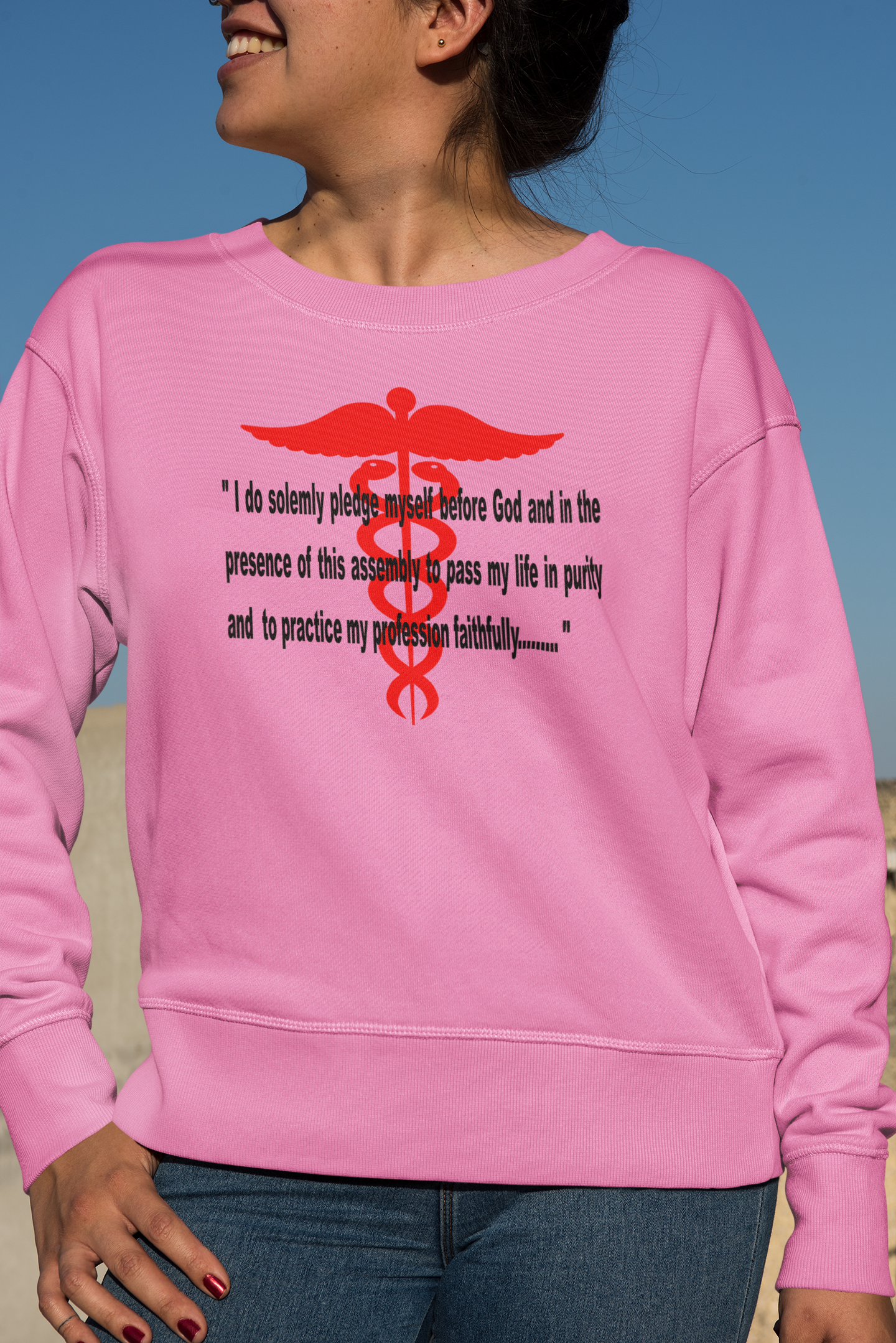 Medical Caduceus Symbol w/ Creed - Adult Man or Woman Heavy Blend Long Sleeve Sweatshirt