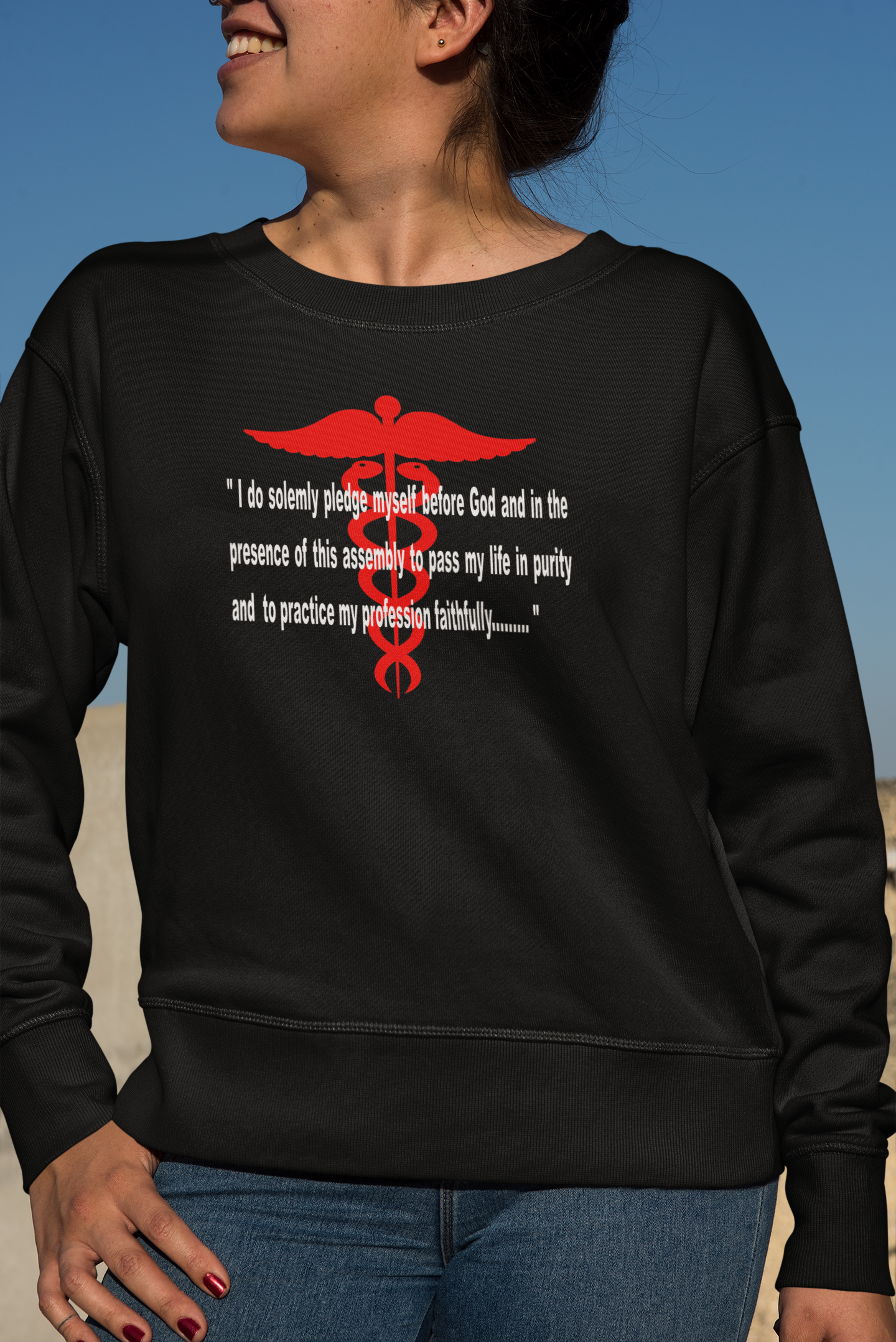 Medical Caduceus Symbol w/ Creed - Adult Man or Woman Heavy Blend Long Sleeve Sweatshirt