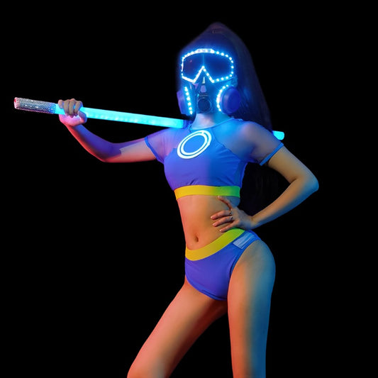 LED Luminous Biochemical Gas Mask Bikini Suit For Dancers