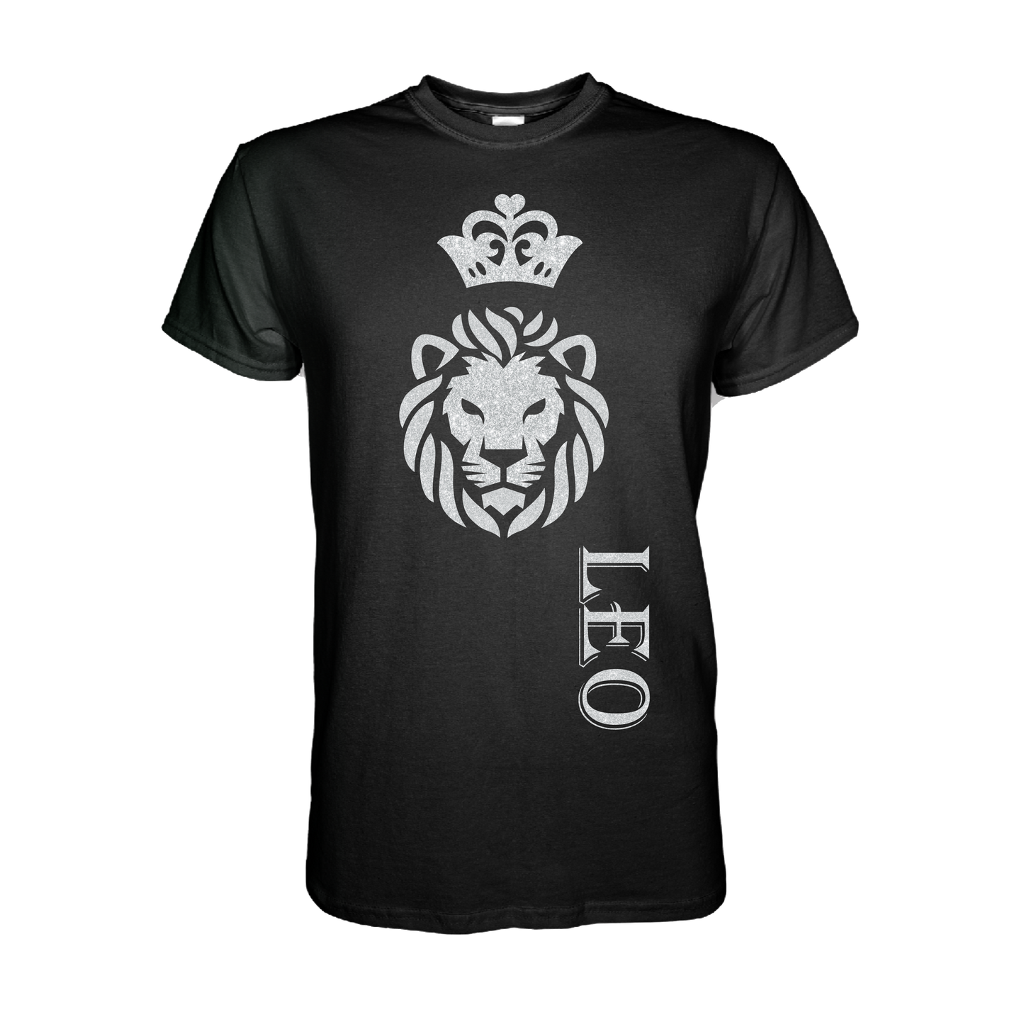 Camiseta de manga corta unisex con estampado de purpurina del zodiaco Leo para adultos