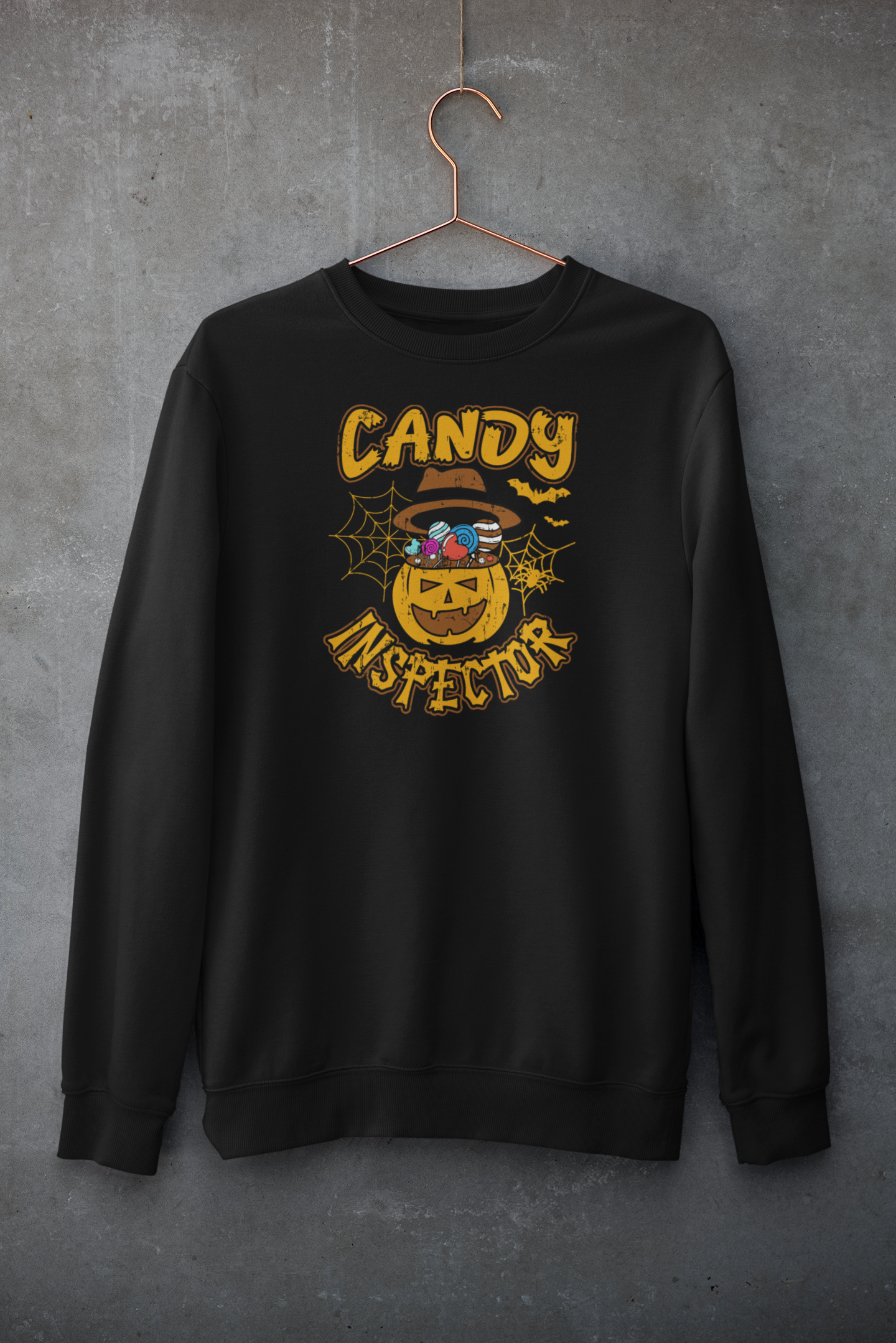 Candy Inspector w/ Jack-O' Lantern Printed Adult Sweatshirt- For Man Or Woman Adult For Halloween