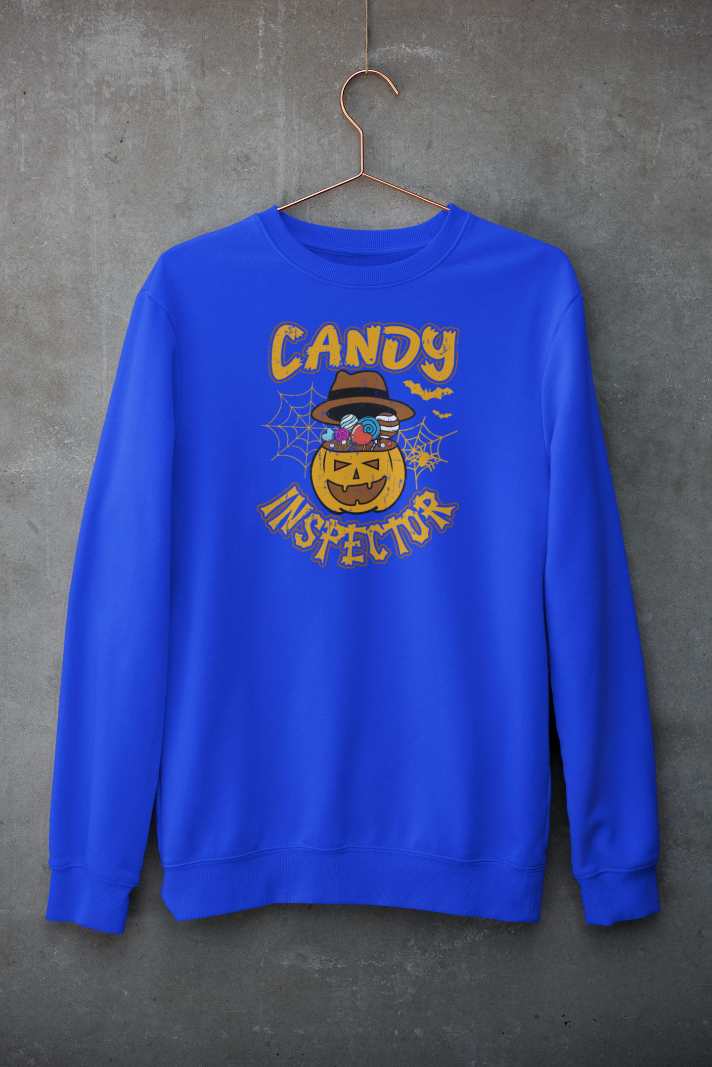Candy Inspector w/ Jack-O' Lantern Printed Adult Sweatshirt- For Man Or Woman Adult For Halloween