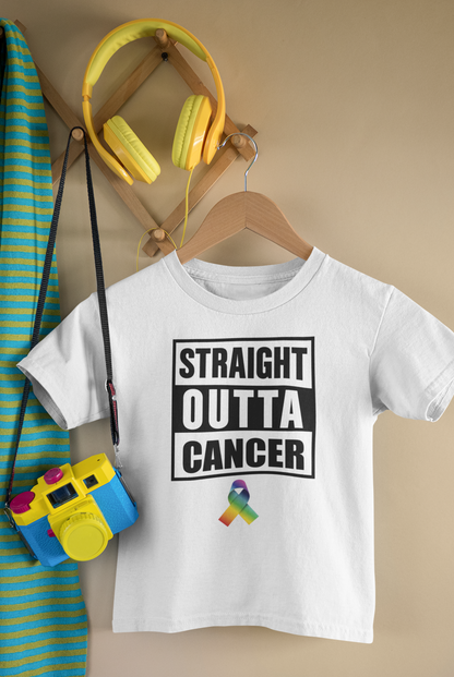 Stright Outta Cancer with Universal Cancer Ribbon - Boy or Girl Youth Heavy Cotton T-shirt