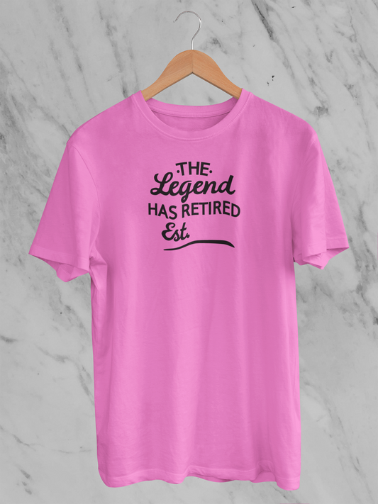 ' The Legend Has Retired ' Adult Unisex Short Sleeve T-shirt With Free Est. Date Print