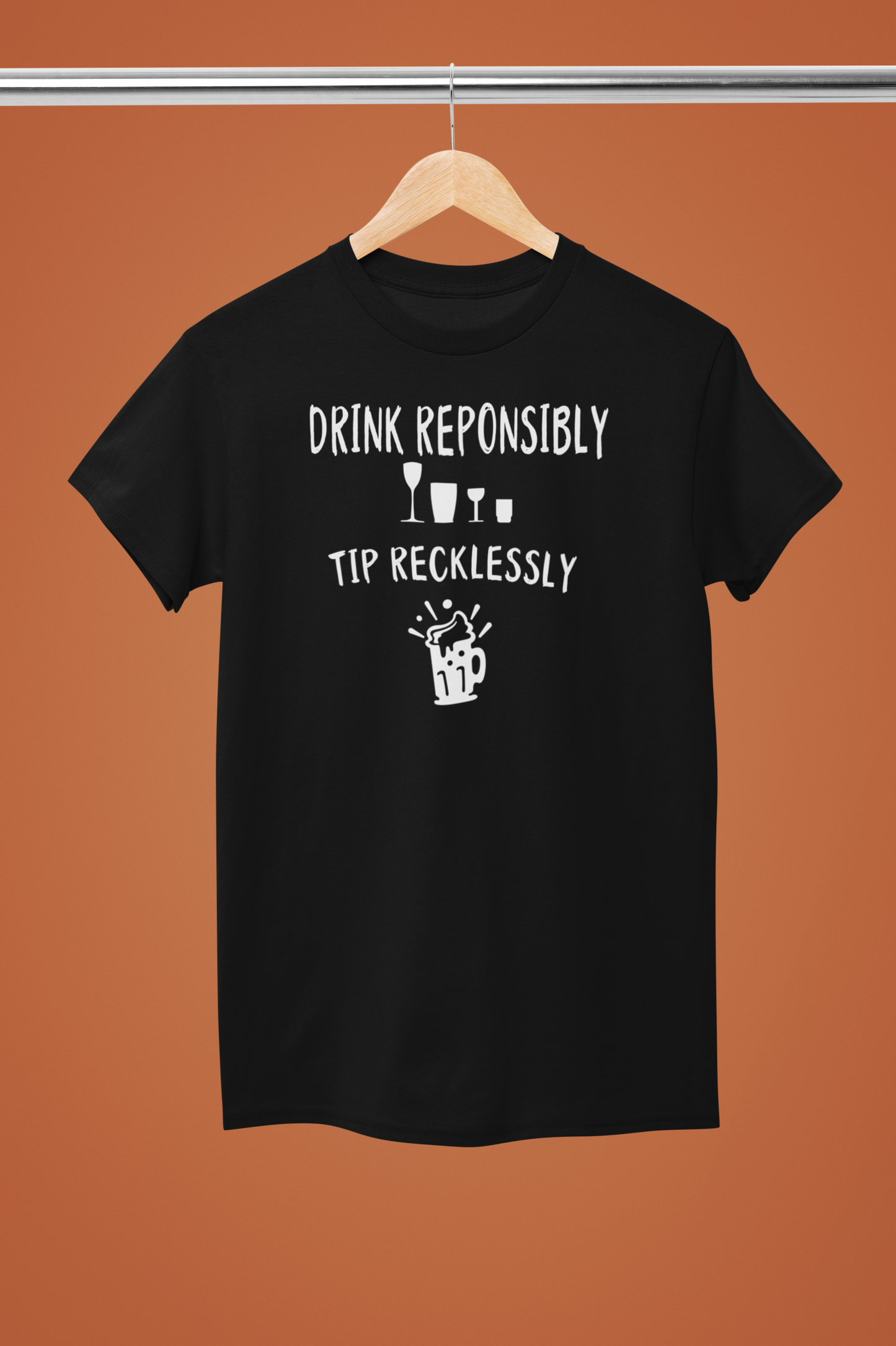 Bartenders T-shirt 'Drink Responsively Tip Recklessly'-  Printed Adult Unisex Short Sleeve T-shirt
