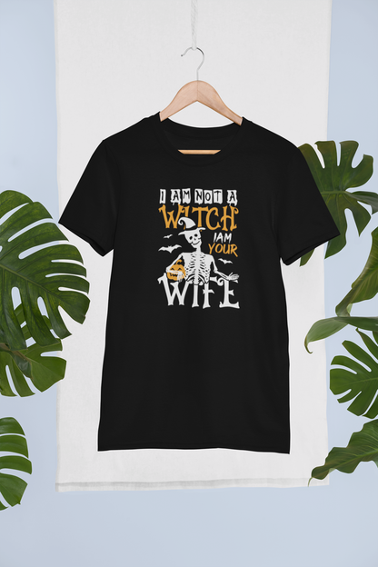 I Am Not A Witch, I Am Your Wife- Halloween Adult Man or Woman Short Sleeve T-shirt