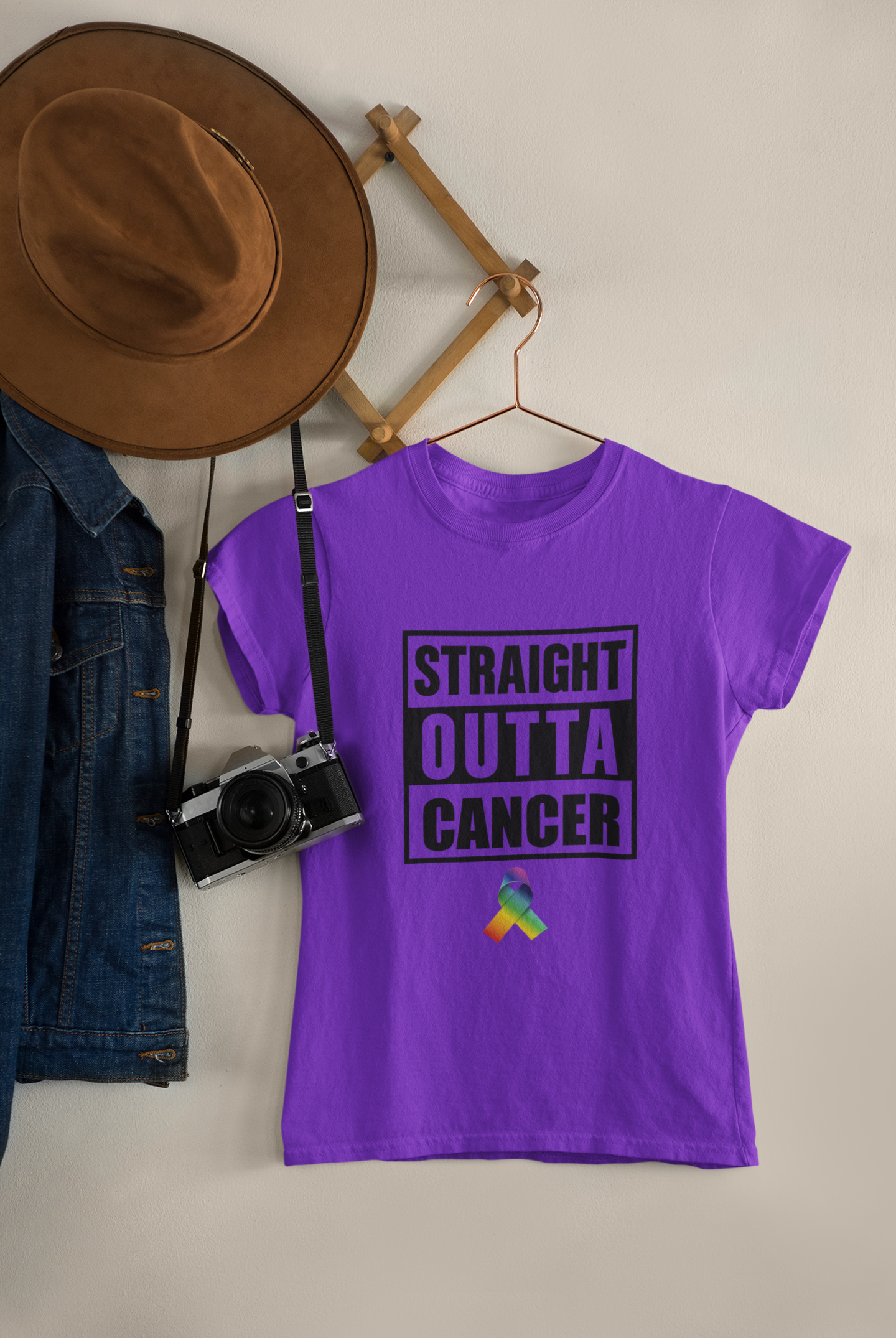 Stright Outta Cancer with Universal Cancer Ribbon - Boy or Girl Youth Heavy Cotton T-shirt