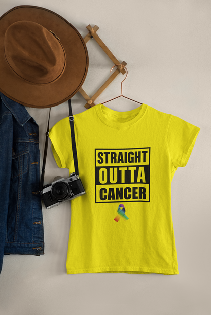 Stright Outta Cancer with Universal Cancer Ribbon - Boy or Girl Youth Heavy Cotton T-shirt