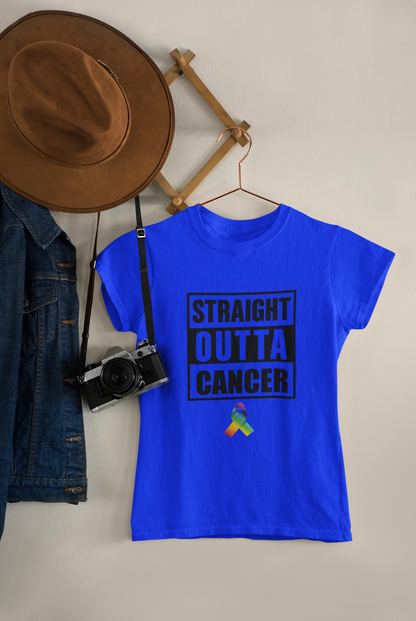 Stright Outta Cancer with Universal Cancer Ribbon - Boy or Girl Youth Heavy Cotton T-shirt