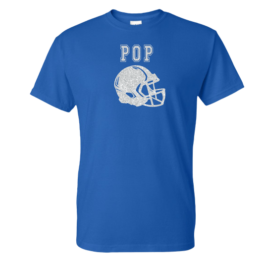 Pop (or Any Name) and Football Helmet Adult Man or Woman T-shirt Printed in Glitter Front and Back