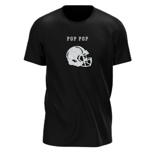 Pop Pop w/ Football Helmet Father's Day Gift Glitter Printed Front And Back Short Sleeve T-Shirt