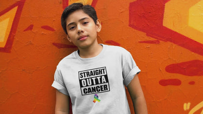 Stright Outta Cancer with Universal Cancer Ribbon - Boy or Girl Youth Heavy Cotton T-shirt